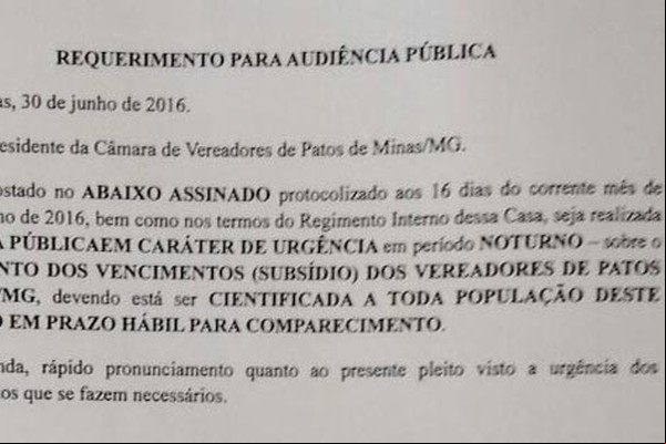 Autor de abaixo assinado pede audiência para população definir salário dos vereadores